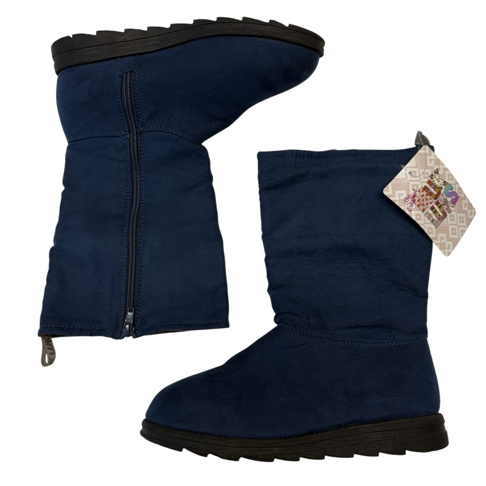 The‎ Original Mukluks Blue Faux Suede Mid-Calf Fold Over Plaid Cuff Zip Sz 6 S-4